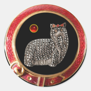 Adesivo Redondo Yorkshire terrier DIMINUTO do RETRATO do CÃO do