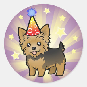 Adesivo Redondo Yorkshire terrier do aniversário (cabelo curto