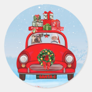 Adesivo Redondo Yorkshire Terrier Dog Carro Com Papai Noel