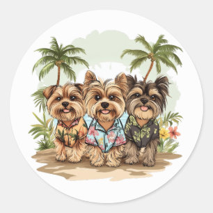Adesivo Redondo Yorkshire Terrier Dogs Hawaiian Shirts