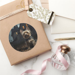 Adesivo Redondo Yorkshire Terrier Halloween Scary