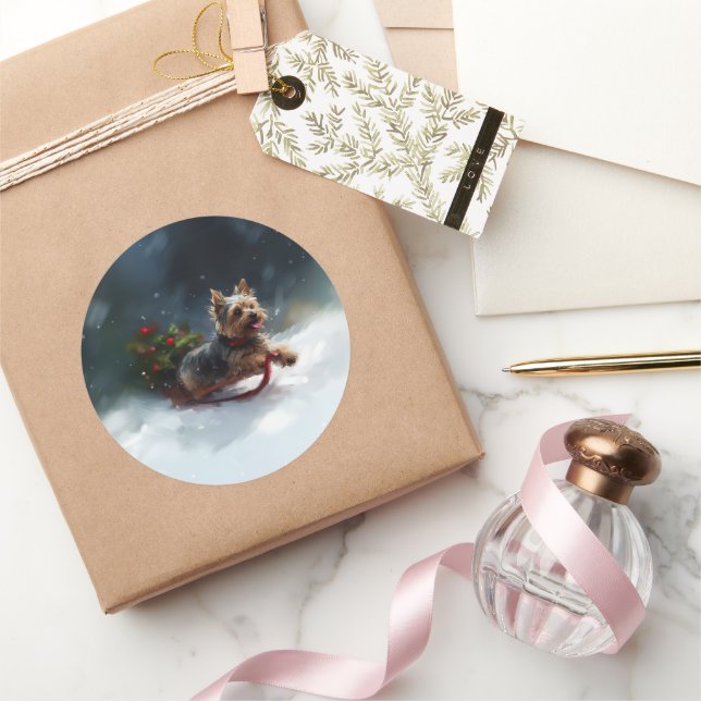 Adesivo Redondo Yorkshire Terrier Natal inverno (Presentear)