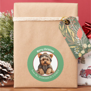 Adesivo Redondo Yorkshire Terrier Puppy no inverno Hoodie Natal