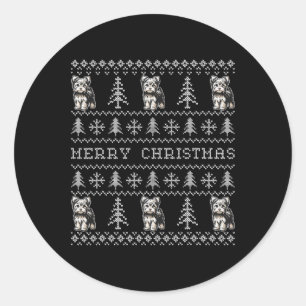 Adesivo Redondo Yorkshire Terrier Ugly Christmas Sweater Engraçado