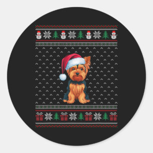 Adesivo Redondo Yorkshire Terrier Vestindo Santa Hat Ugly Xmas