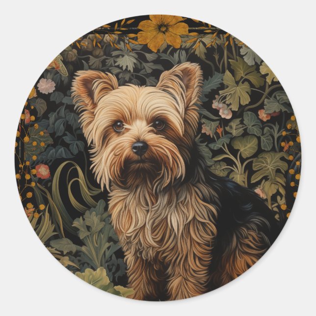 Adesivo Redondo Yorkshire Terrier Yorkie William Morris (Frente)