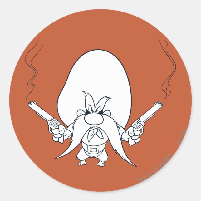 Adesivo Redondo Yosemite Sam Fumando Armas (Frente)
