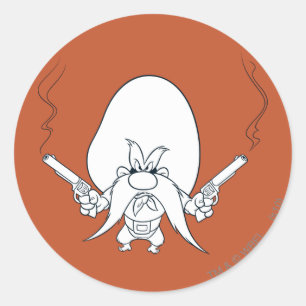 Adesivo Redondo Yosemite Sam Fumando Armas