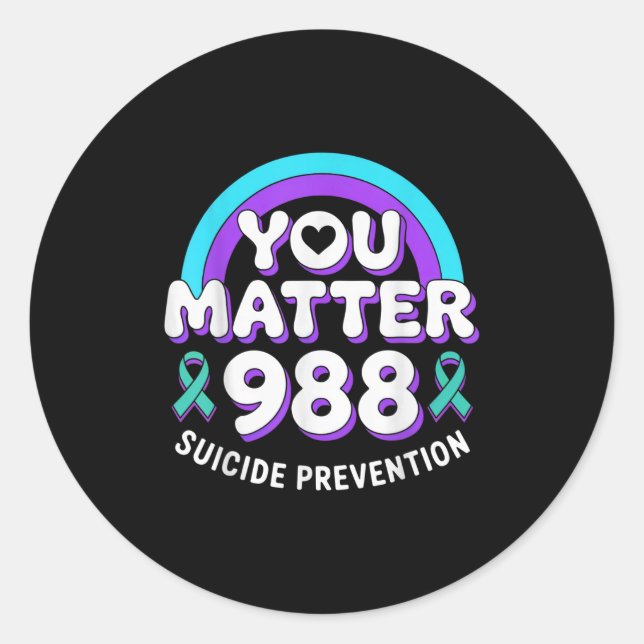 Adesivo Redondo You 988 Suicide Prevention Awareness Rainbow Ribbo (Frente)