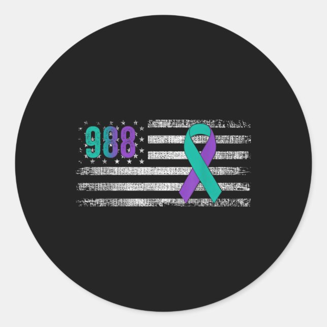 Adesivo Redondo You 988 Suicide Prevention Awareness Ribbon  (Frente)