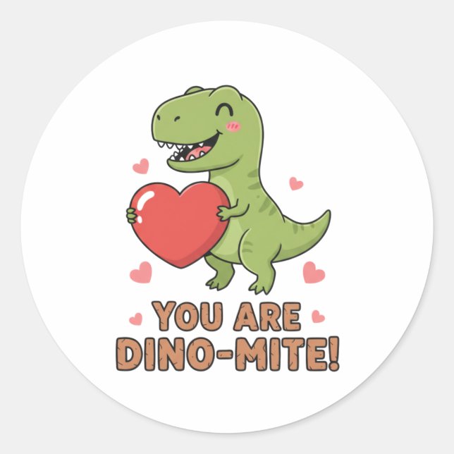 Adesivo Redondo You Are Dino-mite Cute T-Rex Dinosaur Valentine  (Frente)