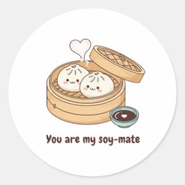 Adesivo Redondo You Are My Soy-mate Cute Dim Sum Valentine Sticker