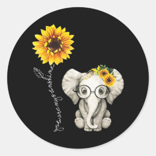 Adesivo Redondo You Are My Sunshine Hippie Sunflower Elephant