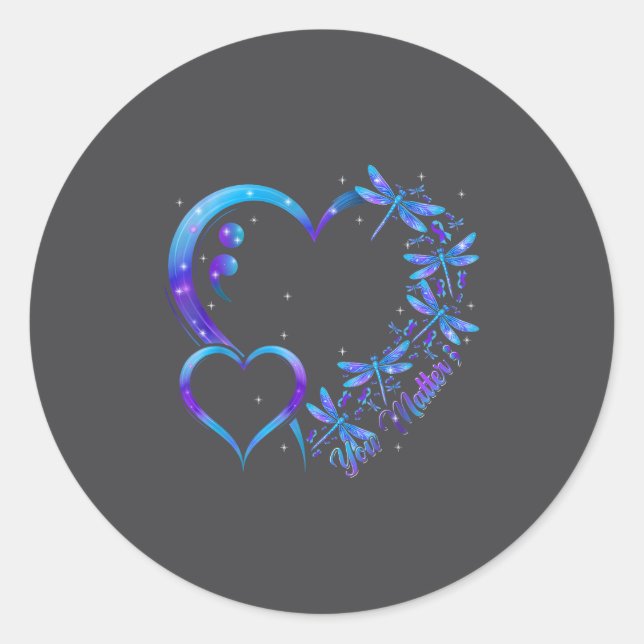 Adesivo Redondo You Dragonfly Suicide Prevention Awareness Men Wom (Frente)