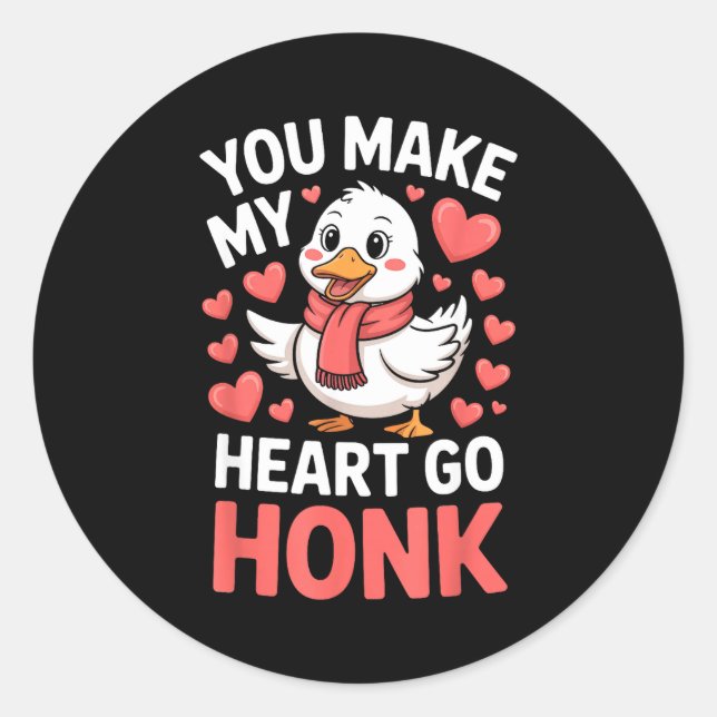 Adesivo Redondo You Make My Heart Go Honk Valentine Goose Funny  (Frente)