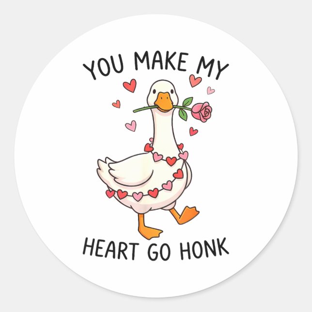 Adesivo Redondo You Make My Heart Go Honk Valentine Goose Preppy  (Frente)