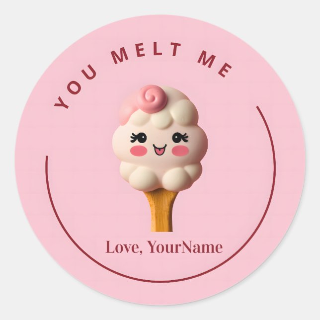 Adesivo Redondo You Melt Me Cute Ice Cream Valentine Sticker (Frente)