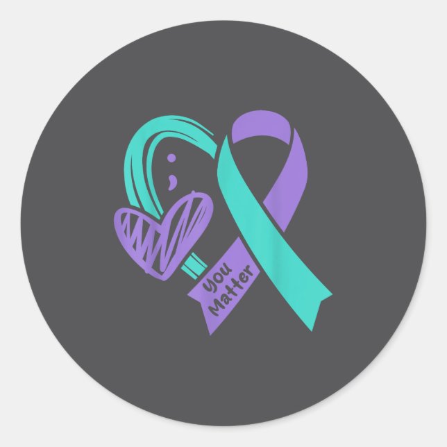 Adesivo Redondo You Suicide Prevention Awareness Teal Purple Heart (Frente)