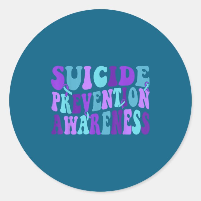 Adesivo Redondo You Suicide Prevention Teal Purple Awareness Ribbo (Frente)