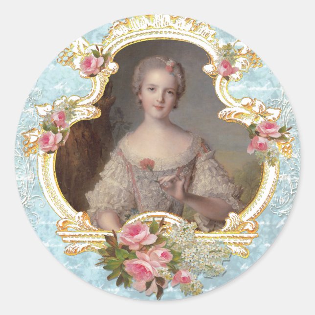 Adesivo Redondo Young Marie Antoinette n Pink Roses Stickers (Frente)