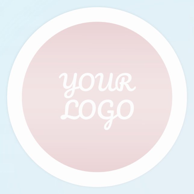 Adesivo Redondo Your Logo & Modern Blush Pink Ombre White Border (Criador carregado)