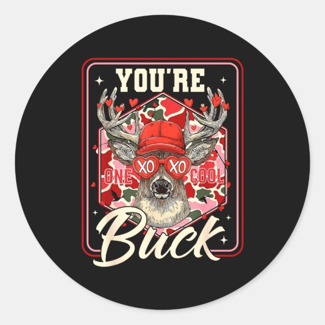 Adesivo Redondo You're One Cool Buck Camouflage Valentine's Day Hu (Frente)