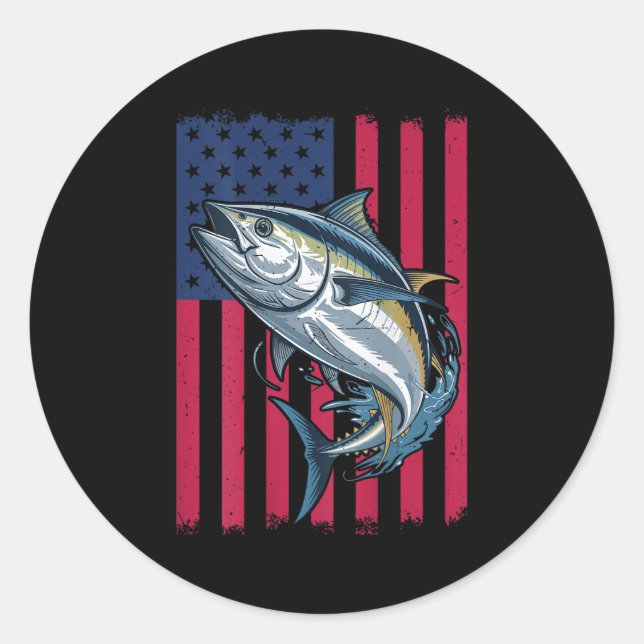 Adesivo Redondo Youth Boys Deep Sea Fishing American Flag Bluefin  (Frente)