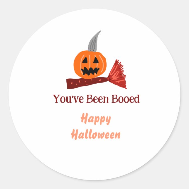 Adesivo Redondo You've been Booed happy Halloween pumpink broom sc (Frente)