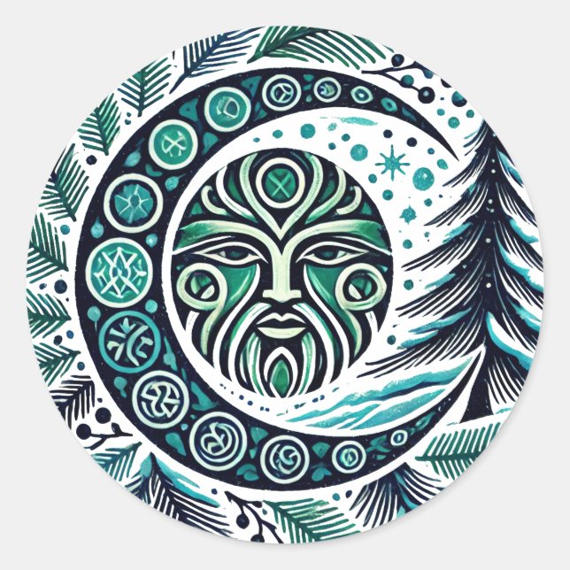 Adesivo Redondo Yule Winter Solstice Greenman (Frente)