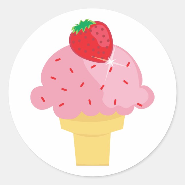 Adesivo Redondo Yummy Strawberry Sorvete Cone Stickers (Frente)