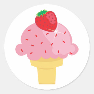 Adesivo Redondo Yummy Strawberry Sorvete Cone Stickers