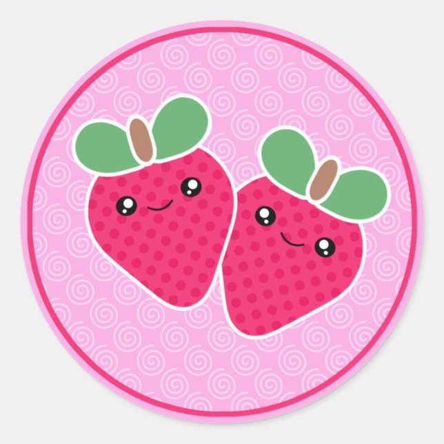 Adesivo Redondo Yummy Treats Strawberry Kawaii Stickers (Frente)