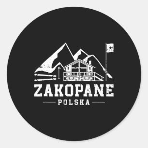 Adesivo Redondo Zakopane Polónia Esportes de Inverno Esqui Esqui d