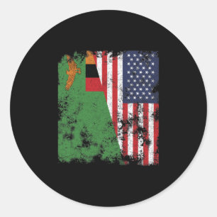 Adesivo Redondo Zâmbia EUA Flag - Half American