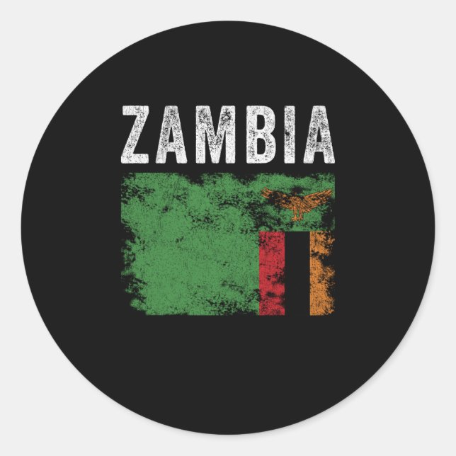 Adesivo Redondo Zâmbia Flag Distressa - Bandeira Zambiana (Frente)