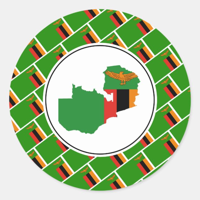 Adesivo Redondo ZAMBIA FLAG Zambian Mapa Na moda Patriótico (Frente)