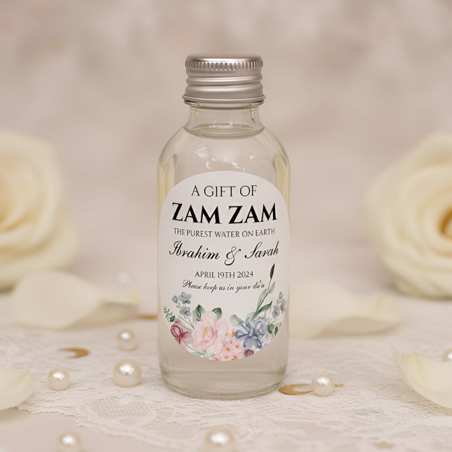 Adesivo Redondo zamzam water nikah mulim casamento favorito floral (Criador carregado)