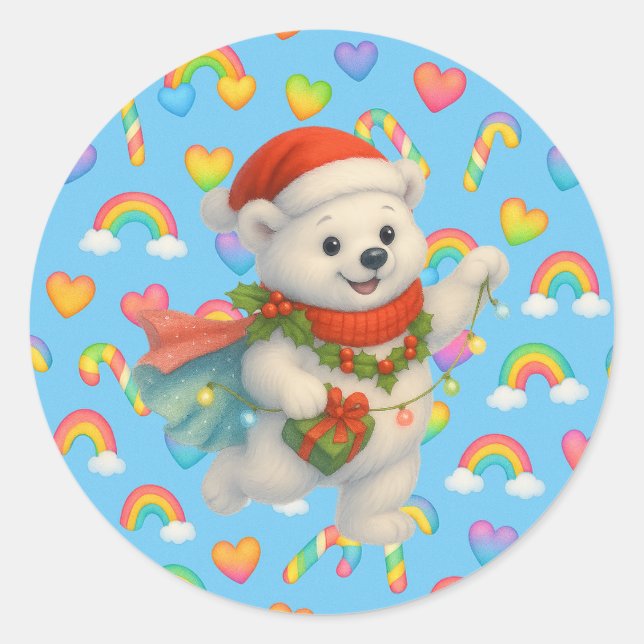 Adesivo Redondo Zarah the Dancing Polar Bear Holiday Sticker  (Frente)