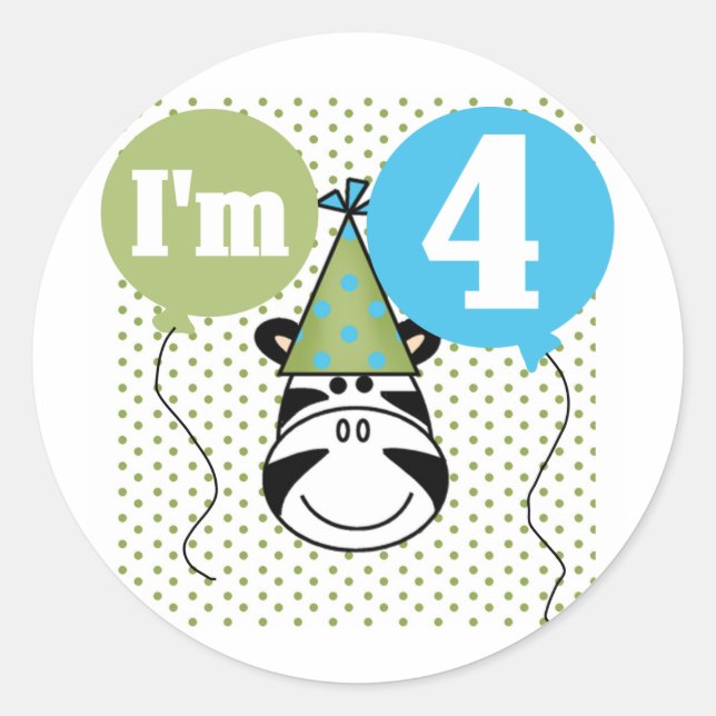 Adesivo Redondo Zebra 4º Aniversário T-shirts e presentes (Frente)