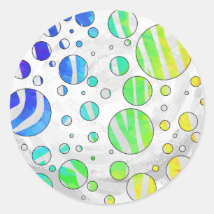 Adesivo Redondo Zebra Bolinhas arco-íris e Impressão branca