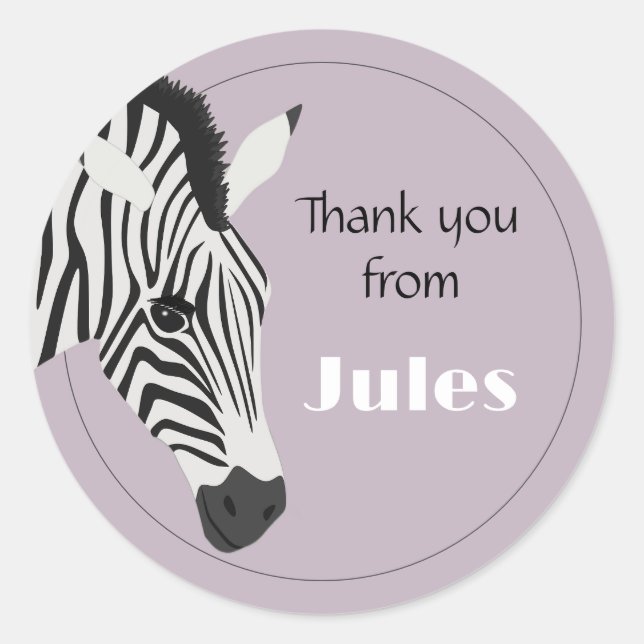 Adesivo Redondo Zebra branca negra rosa Obrigado (Frente)