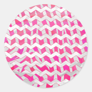 Adesivo Redondo Zebra Chevron Branca, Rosa-Quente