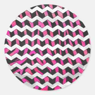 Adesivo Redondo Zebra Chevron Preto e Rosa Quente