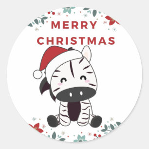 Adesivo Redondo Zebra Christmas Zebras Winter Animais Clássicos Ro