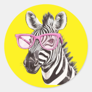 Adesivo Redondo Zebra com Vidros Cor-de-rosa Vinheta Amarela