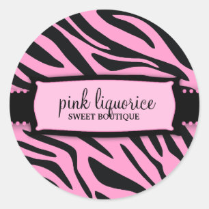 Adesivo Redondo Zebra cor-de-rosa do Liquorice da cereja sobre o