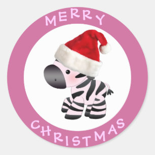 Adesivo Redondo Zebra Cura no Papai Noel Vinhetas de Natal Rosa