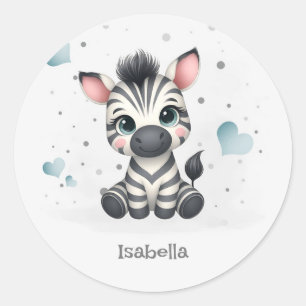 Adesivo Redondo Zebra de desenho animado simples e fofo