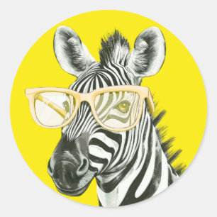 Adesivo Redondo Zebra Engraçada com Óculos Amarelos Fofa