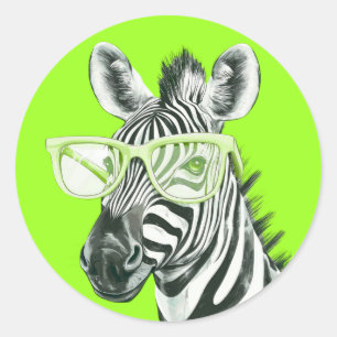 Adesivo Redondo Zebra Engraçada com Óculos Verdes Fofo